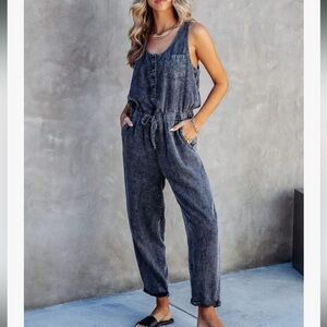 Amazon denim sleeveless jumpsuit in charcoal